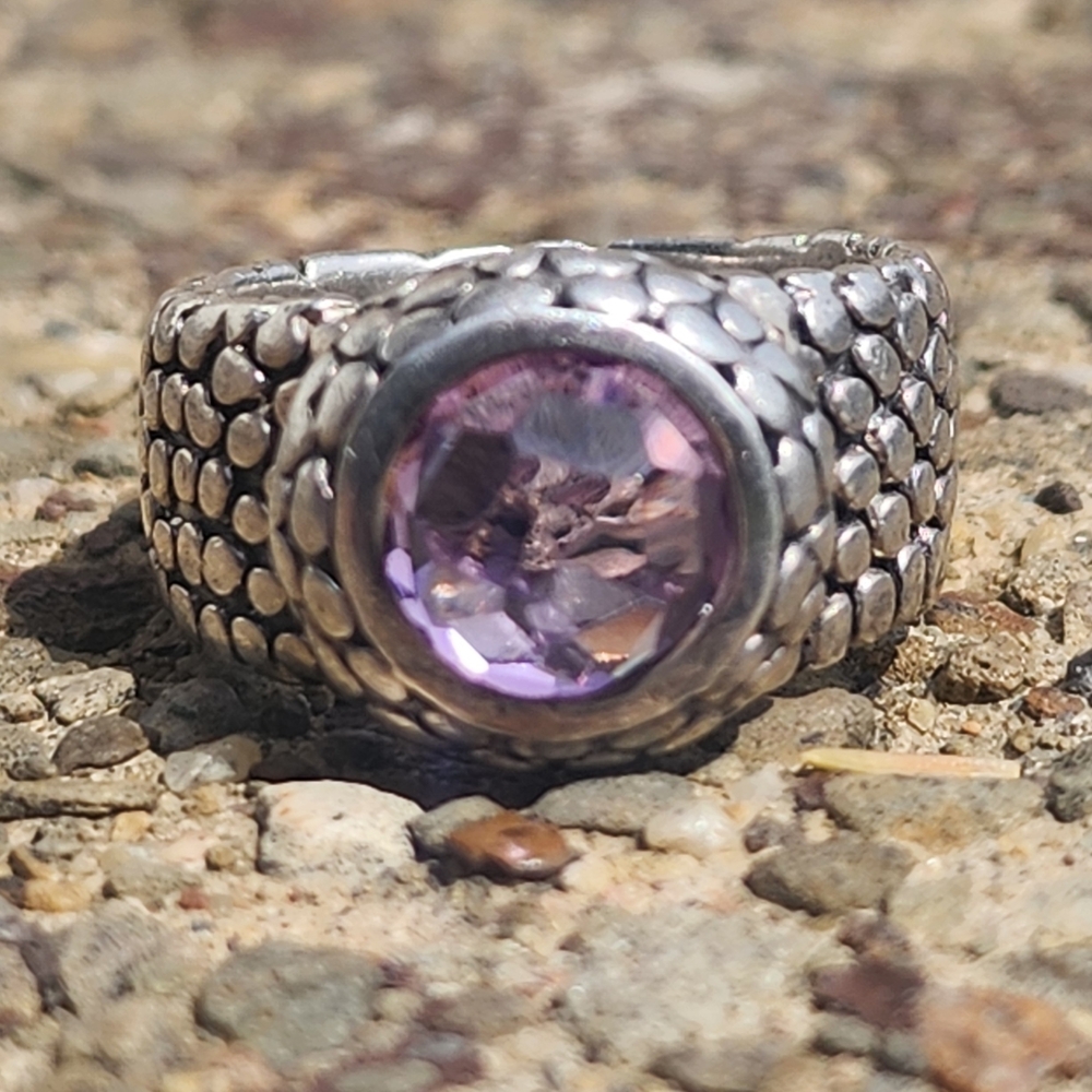 Sterling Silver Heavy Chunky Women's Ring Sz 11 Purple Gemstone Men's Snake Skin - Picture 11 of 11